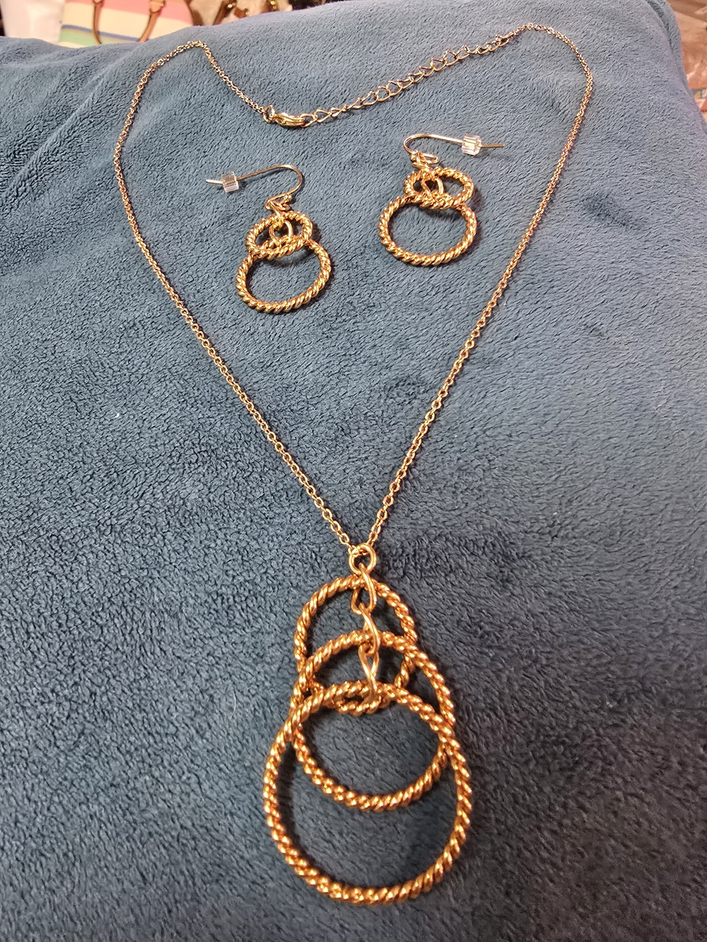 Gold Twisted Hoop Necklace and Earrings Set - Women Jewelry